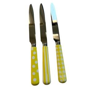 NEW Sabre Paris Butter Knives Set of 3 – Yellow & White Gingham Stripe Polka Dot